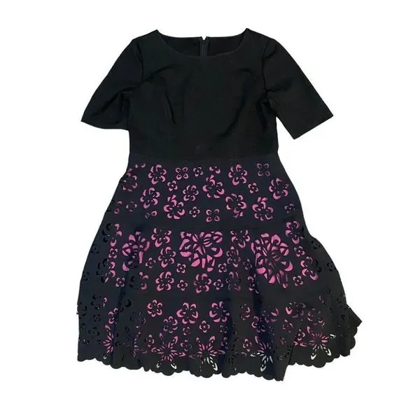 Shani Collection Laser Cut Ponte Fit & Flare Black/Purple Size 10